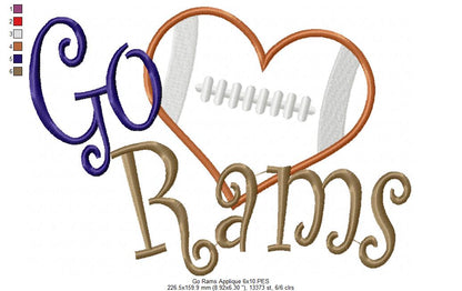 Go Rams – Appliqué – Machine Embroidery Design