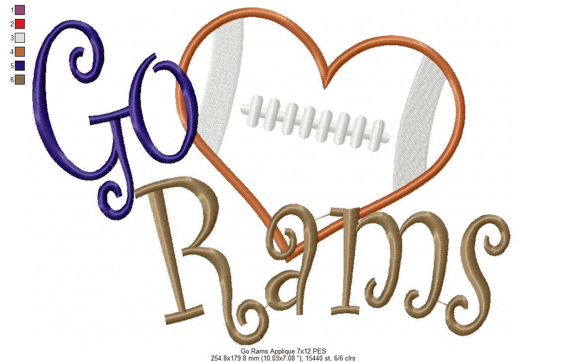 Go Rams – Appliqué – Machine Embroidery Design