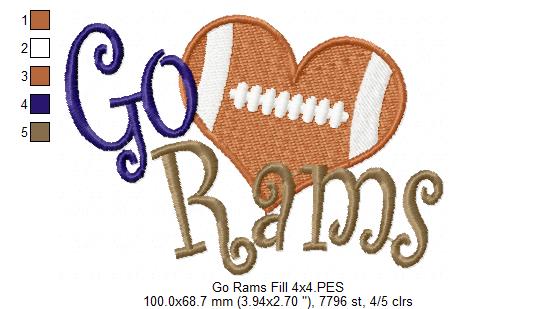 Go Rams – Fill Stitch – Machine Embroidery Design
