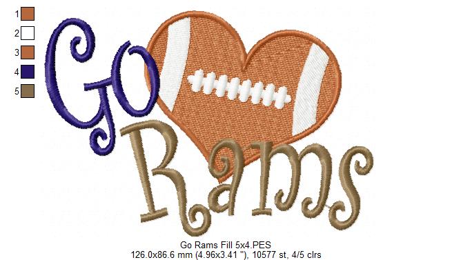 Go Rams – Fill Stitch – Machine Embroidery Design