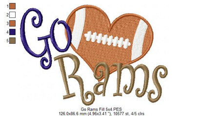 Go Rams – Fill Stitch – Machine Embroidery Design