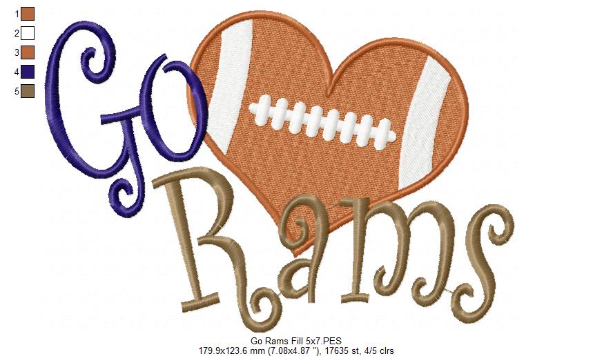 Go Rams – Fill Stitch – Machine Embroidery Design