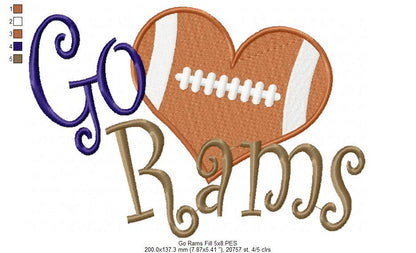 Go Rams – Fill Stitch – Machine Embroidery Design