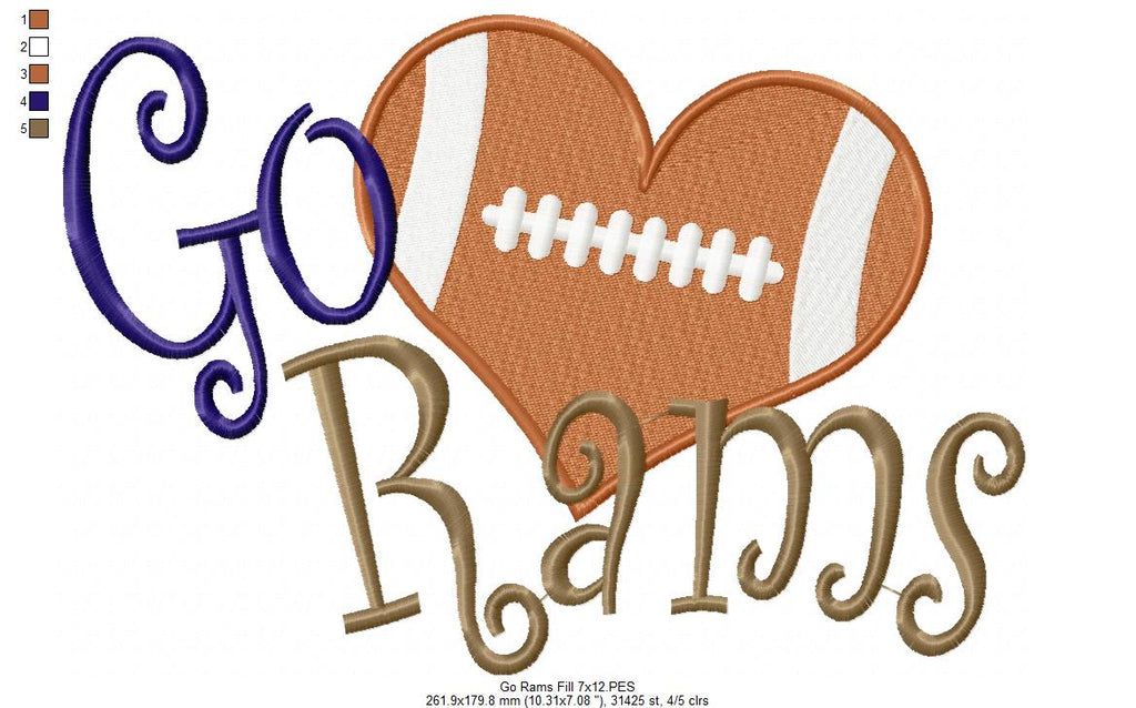 Football Go Rams - Fill Stitch