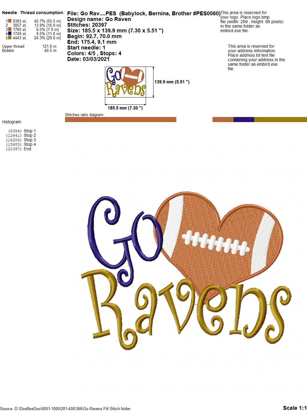 Go Ravens Football Heart – Fill Stitch – Machine Embroidery Design