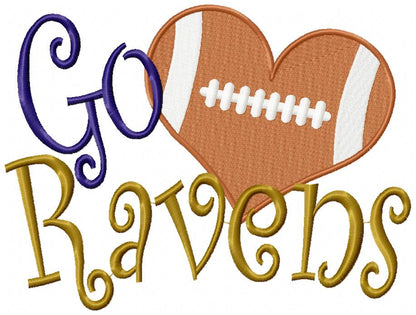 Go Ravens Football Heart – Fill Stitch – Machine Embroidery Design