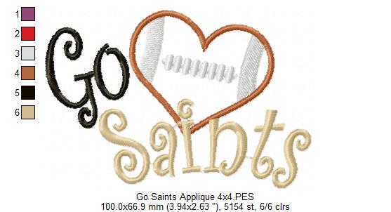 Go Saints – Appliqué – Machine Embroidery Design
