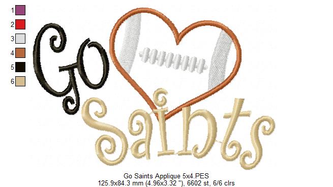 Go Saints – Appliqué – Machine Embroidery Design