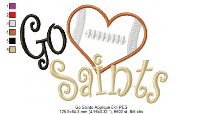 Go Saints – Appliqué – Machine Embroidery Design