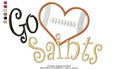 Go Saints – Appliqué – Machine Embroidery Design