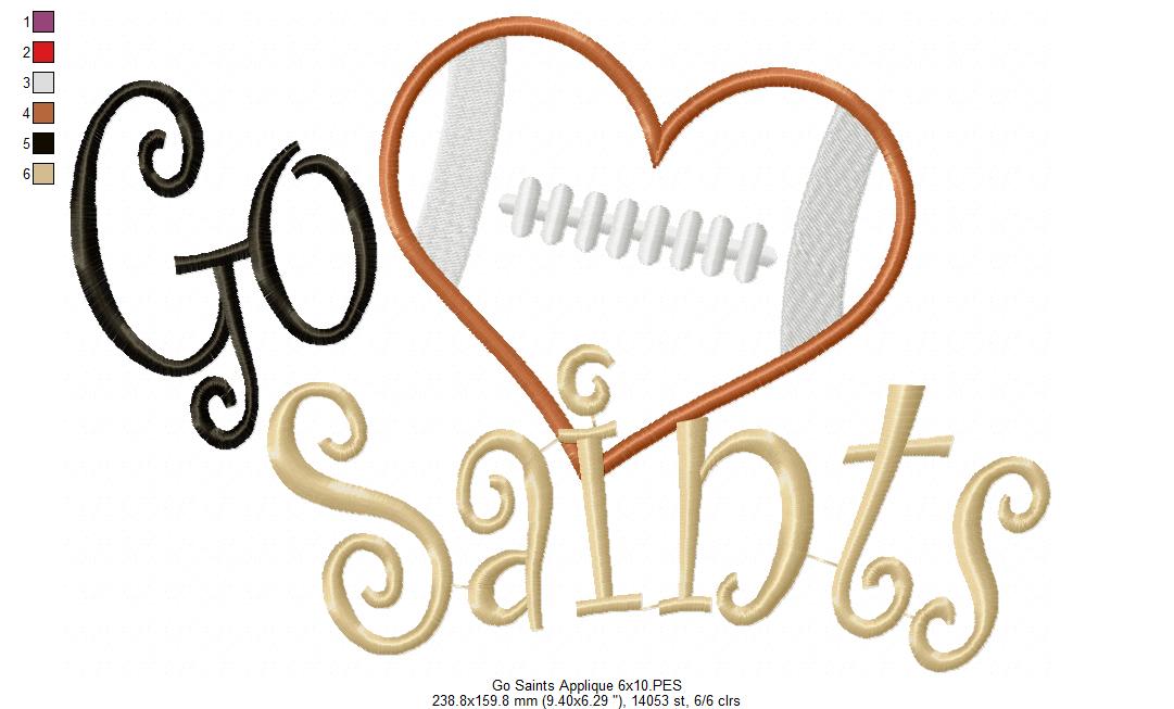 Go Saints – Appliqué – Machine Embroidery Design