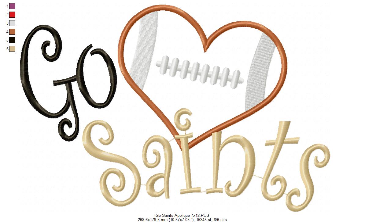 Go Saints – Appliqué – Machine Embroidery Design