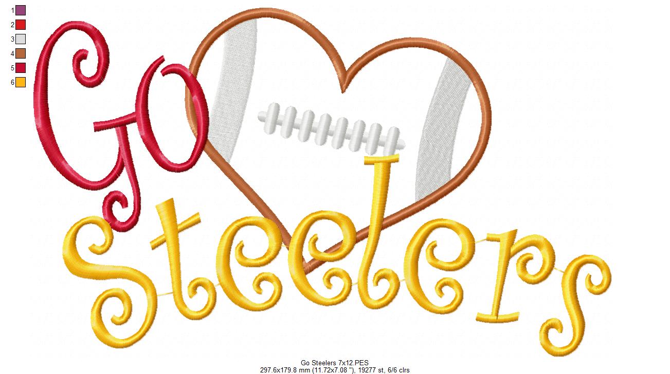Football Go Steelers - Applique Embroidery