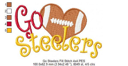 Football Go Steelers - Fill Stitch Embroidery