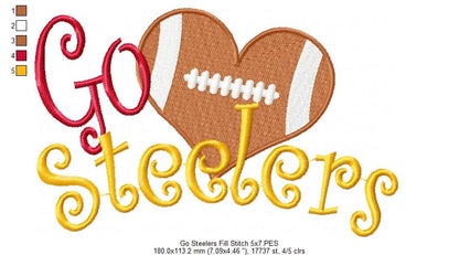 Football Go Steelers - Fill Stitch Embroidery
