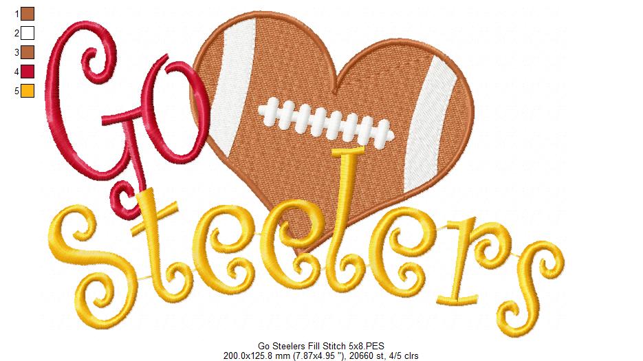 Football Go Steelers - Fill Stitch Embroidery