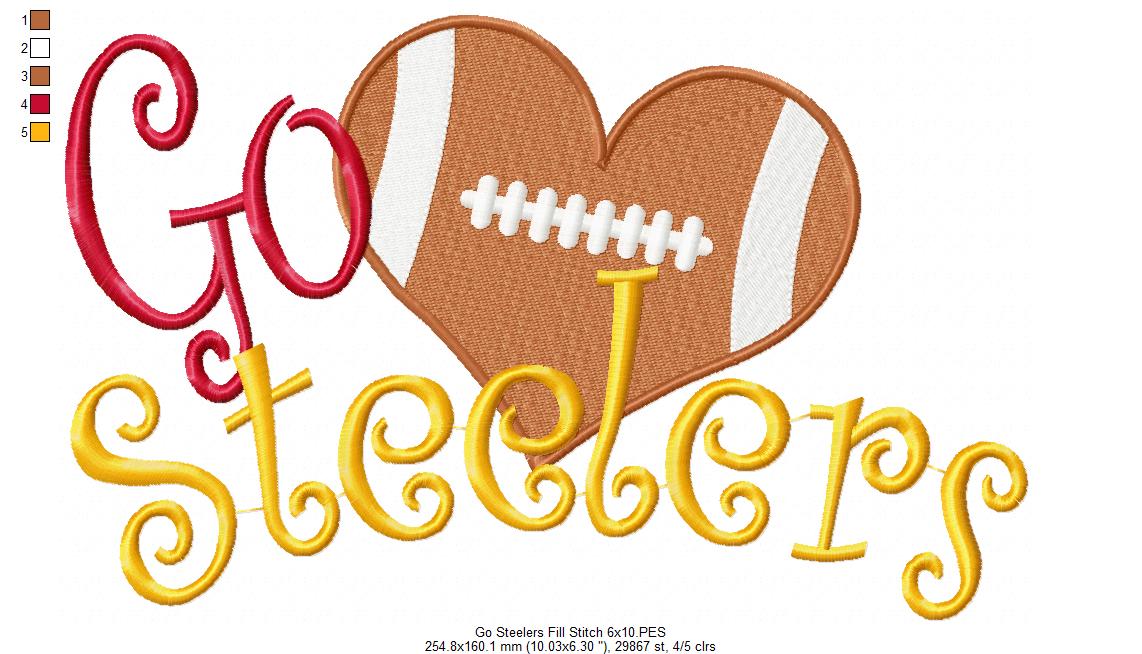 Football Go Steelers - Fill Stitch Embroidery