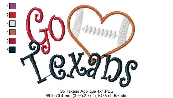 Go Texans - Appliqué – Machine Embroidery Design