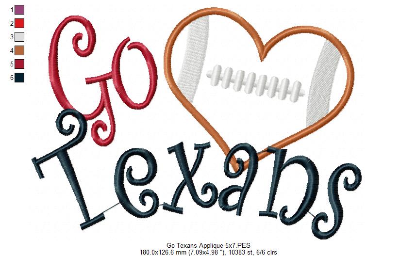 Go Texans - Appliqué – Machine Embroidery Design