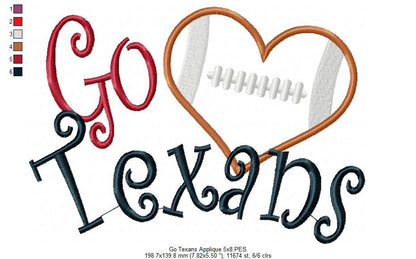 Go Texans - Appliqué – Machine Embroidery Design