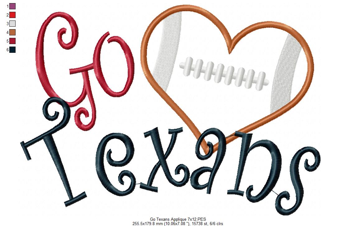 Go Texans - Appliqué – Machine Embroidery Design
