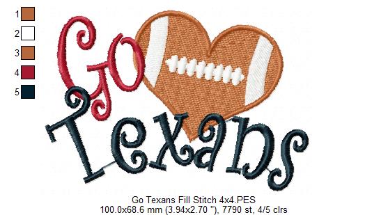 Football Go Texans - Fill Stitch