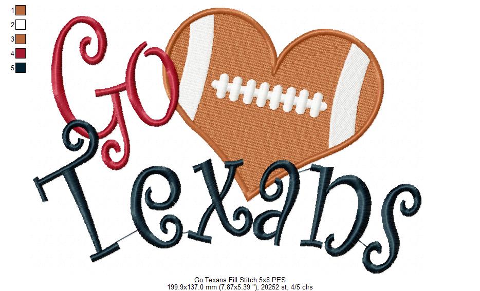 Football Go Texans - Fill Stitch