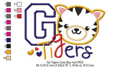 Go Tigers Cute Boy - Applique