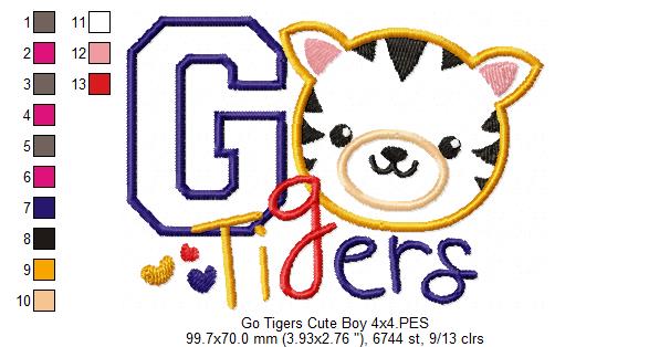 Go Tigers Cute Boy - Applique