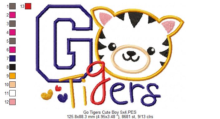 Go Tigers Cute Boy - Applique