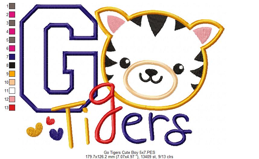 Go Tigers Cute Boy - Applique