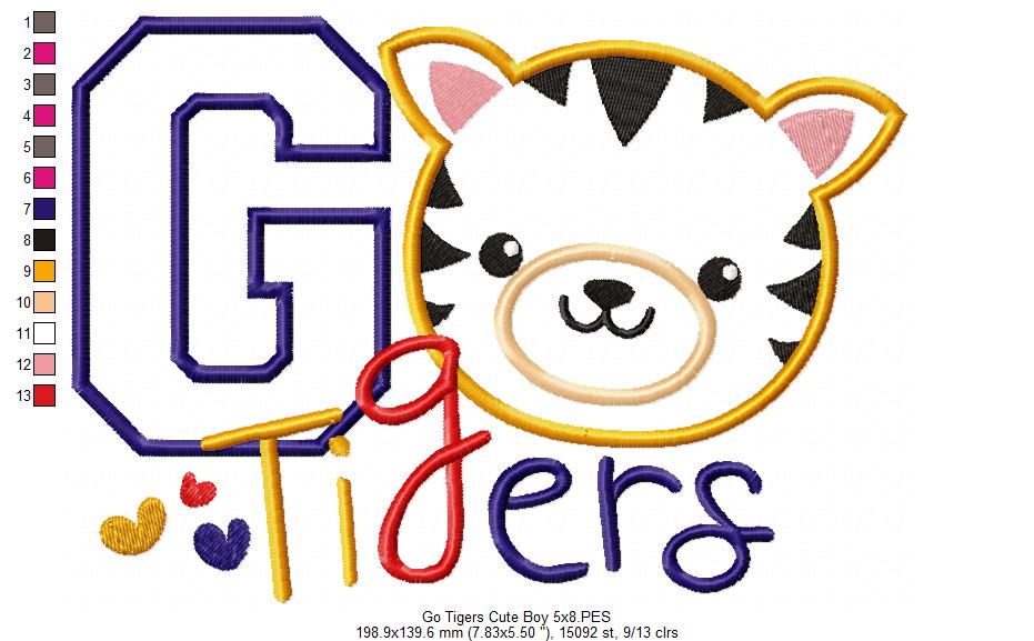 Go Tigers Cute Boy - Applique