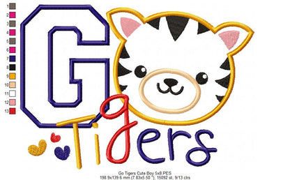 Go Tigers Cute Boy - Applique