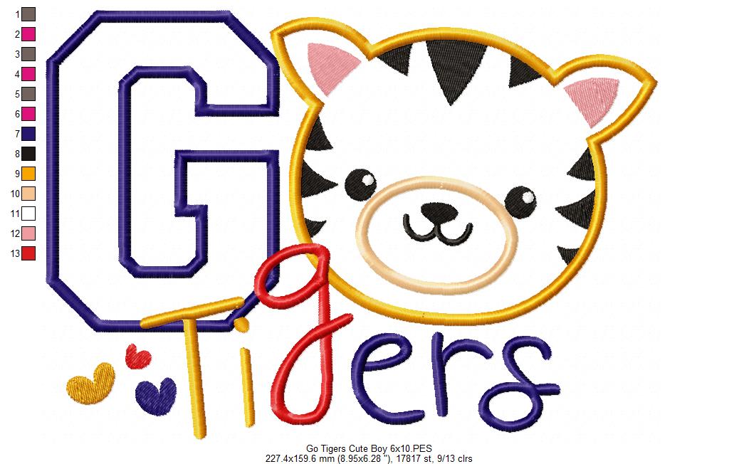 Go Tigers Cute Boy - Applique