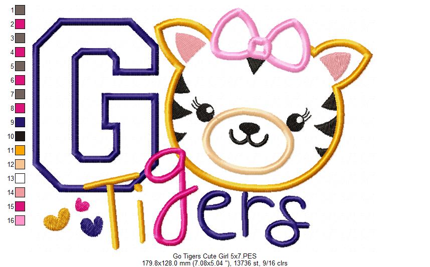 Go Tigers Cute Girl - Applique