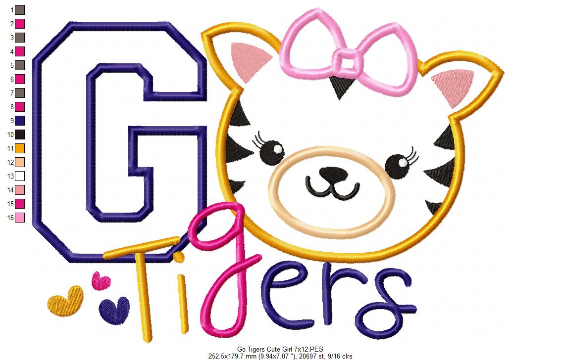 Go Tigers Cute Girl - Applique