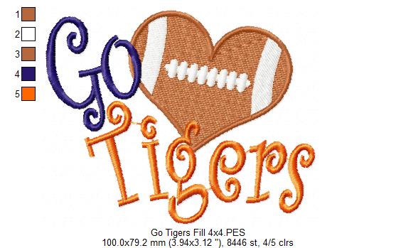 Football Go Tigers - Fill Stitch