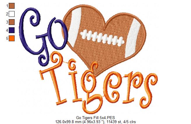 Football Go Tigers - Fill Stitch
