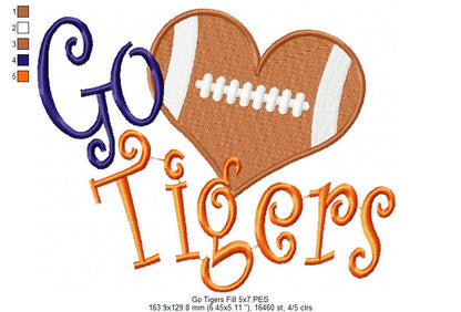 Football Go Tigers - Fill Stitch