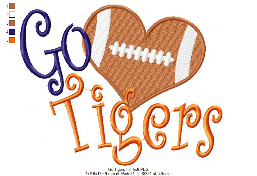 Football Go Tigers - Fill Stitch