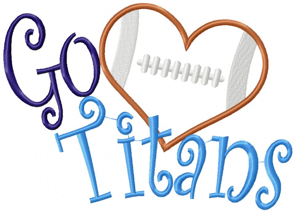 Go Titans Football Heart – Appliqué – Machine Embroidery Design