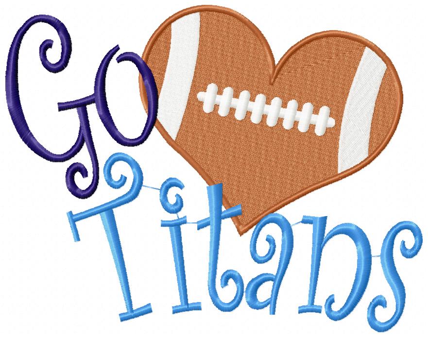 Go Titans Football Heart – Fill Stitch – Machine Embroidery Design