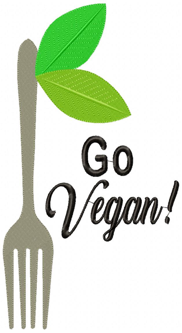 Go Vegan Fork - Fill Stitch Embroidery