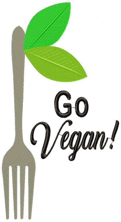 Go Vegan Fork - Fill Stitch Embroidery