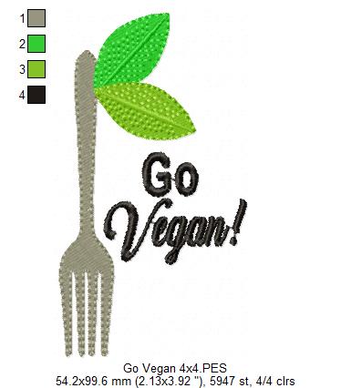Go Vegan Fork - Fill Stitch Embroidery