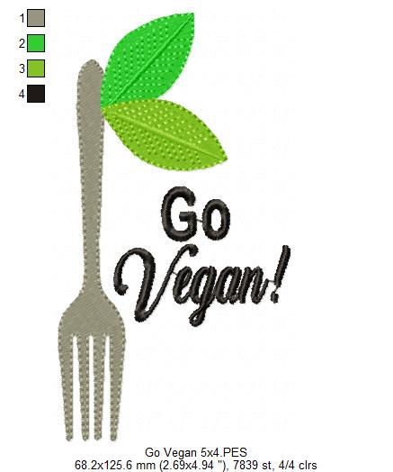 Go Vegan Fork - Fill Stitch Embroidery