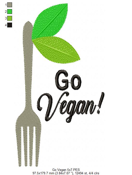 Go Vegan Fork - Fill Stitch Embroidery