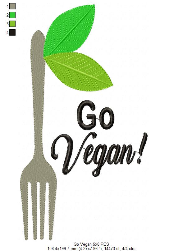 Go Vegan Fork - Fill Stitch Embroidery