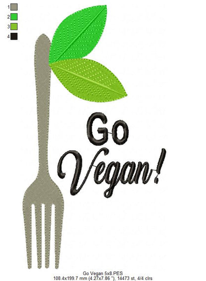 Go Vegan Fork - Fill Stitch Embroidery