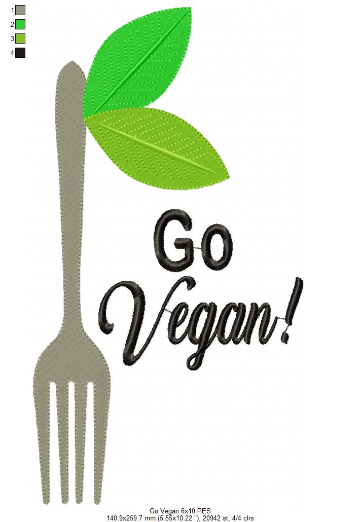 Go Vegan Fork - Fill Stitch Embroidery